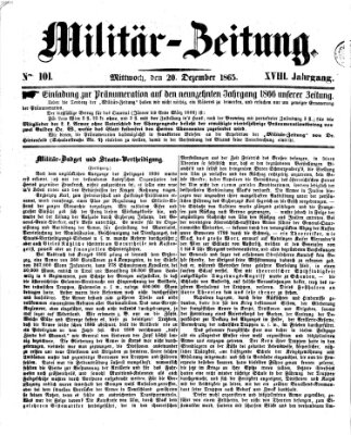 Militär-Zeitung Mittwoch 20. Dezember 1865