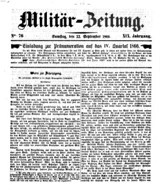 Militär-Zeitung Samstag 22. September 1866