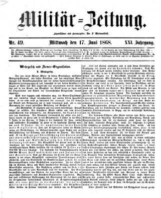 Militär-Zeitung Mittwoch 17. Juni 1868