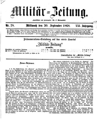 Militär-Zeitung Mittwoch 30. September 1868