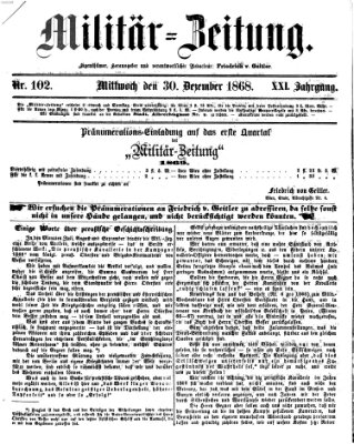 Militär-Zeitung Mittwoch 30. Dezember 1868