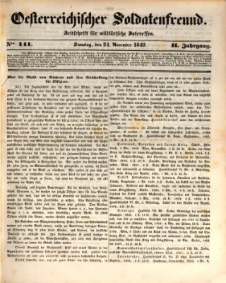 Oesterreichischer Soldatenfreund (Militär-Zeitung) Samstag 24. November 1849