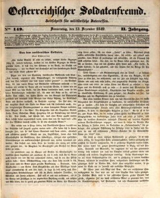 Oesterreichischer Soldatenfreund (Militär-Zeitung) Donnerstag 13. Dezember 1849