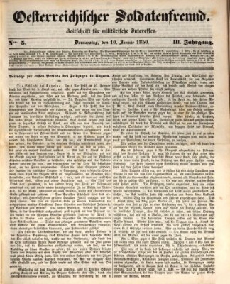 Oesterreichischer Soldatenfreund (Militär-Zeitung) Donnerstag 10. Januar 1850