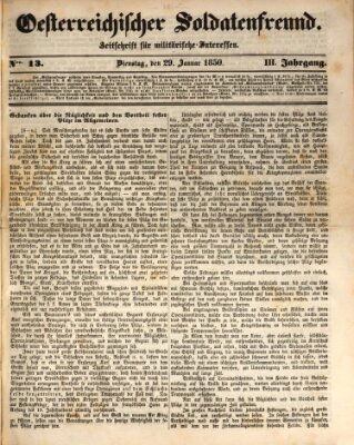 Oesterreichischer Soldatenfreund (Militär-Zeitung) Dienstag 29. Januar 1850
