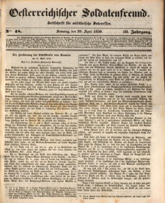 Oesterreichischer Soldatenfreund (Militär-Zeitung) Samstag 20. April 1850