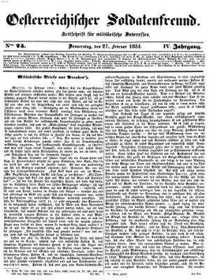Oesterreichischer Soldatenfreund (Militär-Zeitung) Donnerstag 27. Februar 1851