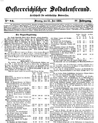 Oesterreichischer Soldatenfreund (Militär-Zeitung) Dienstag 15. Juli 1851