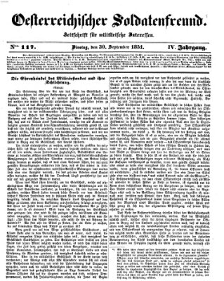 Oesterreichischer Soldatenfreund (Militär-Zeitung) Dienstag 30. September 1851