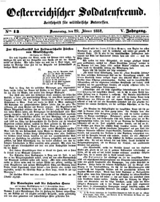 Oesterreichischer Soldatenfreund (Militär-Zeitung) Donnerstag 29. Januar 1852