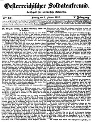 Oesterreichischer Soldatenfreund (Militär-Zeitung) Dienstag 3. Februar 1852