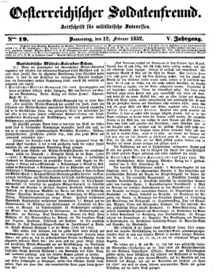 Oesterreichischer Soldatenfreund (Militär-Zeitung) Donnerstag 12. Februar 1852