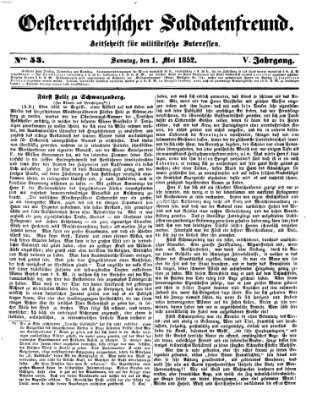 Oesterreichischer Soldatenfreund (Militär-Zeitung) Samstag 1. Mai 1852