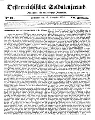 Oesterreichischer Soldatenfreund (Militär-Zeitung) Mittwoch 15. November 1854