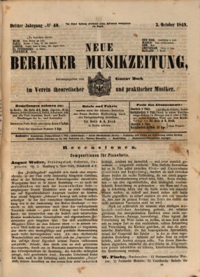 Neue Berliner Musikzeitung Mittwoch 3. Oktober 1849