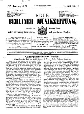 Neue Berliner Musikzeitung Mittwoch 14. Juni 1865