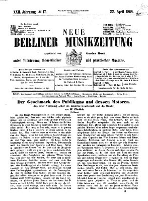 Neue Berliner Musikzeitung Mittwoch 22. April 1868