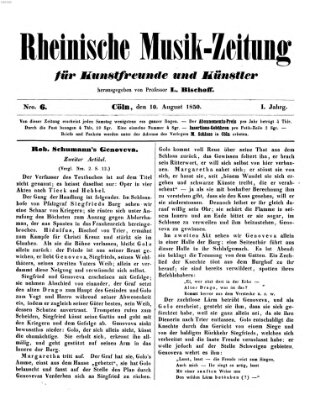 Rheinische Musik-Zeitung für Kunstfreunde und Künstler Samstag 10. August 1850
