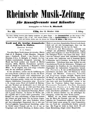 Rheinische Musik-Zeitung für Kunstfreunde und Künstler Samstag 12. Oktober 1850