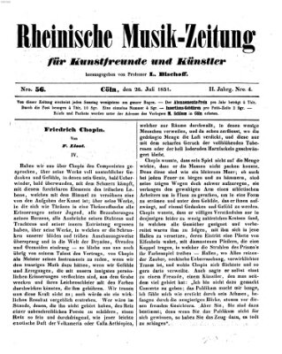 Rheinische Musik-Zeitung für Kunstfreunde und Künstler Samstag 26. Juli 1851