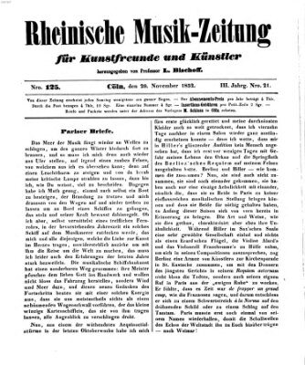 Rheinische Musik-Zeitung für Kunstfreunde und Künstler Samstag 20. November 1852