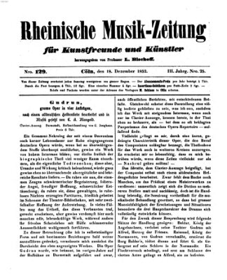 Rheinische Musik-Zeitung für Kunstfreunde und Künstler Samstag 18. Dezember 1852