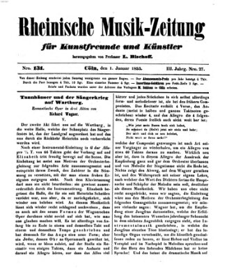 Rheinische Musik-Zeitung für Kunstfreunde und Künstler Samstag 1. Januar 1853