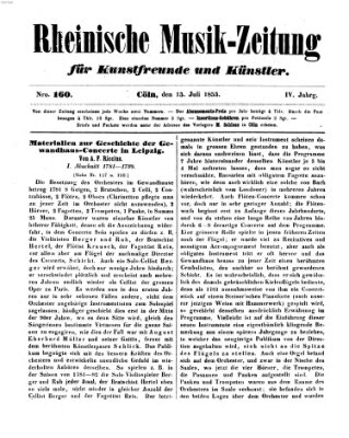 Rheinische Musik-Zeitung für Kunstfreunde und Künstler Mittwoch 13. Juli 1853
