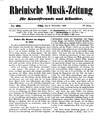 Rheinische Musik-Zeitung für Kunstfreunde und Künstler Mittwoch 9. November 1853