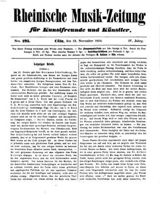 Rheinische Musik-Zeitung für Kunstfreunde und Künstler Samstag 12. November 1853