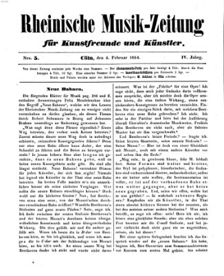 Rheinische Musik-Zeitung für Kunstfreunde und Künstler Samstag 4. Februar 1854