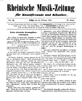 Rheinische Musik-Zeitung für Kunstfreunde und Künstler Samstag 25. Februar 1854