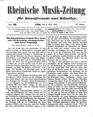 Rheinische Musik-Zeitung für Kunstfreunde und Künstler Samstag 3. Juni 1854