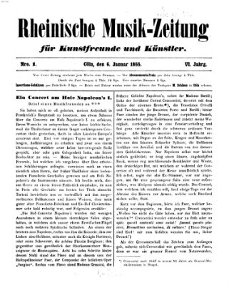Rheinische Musik-Zeitung für Kunstfreunde und Künstler Samstag 6. Januar 1855