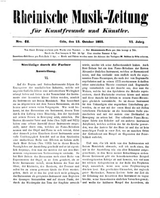 Rheinische Musik-Zeitung für Kunstfreunde und Künstler Samstag 13. Oktober 1855
