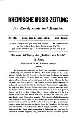 Rheinische Musik-Zeitung für Kunstfreunde und Künstler Samstag 7. Juni 1856