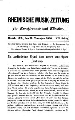 Rheinische Musik-Zeitung für Kunstfreunde und Künstler Samstag 22. November 1856