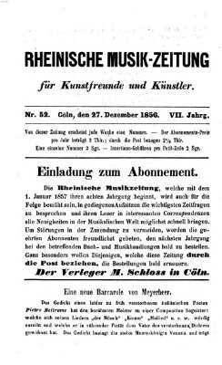 Rheinische Musik-Zeitung für Kunstfreunde und Künstler Samstag 27. Dezember 1856