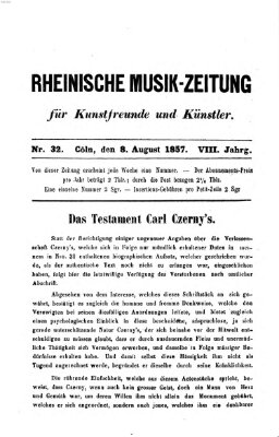 Rheinische Musik-Zeitung für Kunstfreunde und Künstler Samstag 8. August 1857