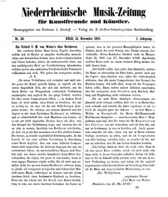 Niederrheinische Musik-Zeitung für Kunstfreunde und Künstler Samstag 12. November 1853