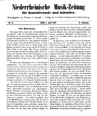 Niederrheinische Musik-Zeitung für Kunstfreunde und Künstler Samstag 1. April 1854