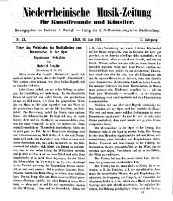 Niederrheinische Musik-Zeitung für Kunstfreunde und Künstler Samstag 10. Juni 1854