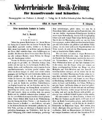 Niederrheinische Musik-Zeitung für Kunstfreunde und Künstler Samstag 26. August 1854
