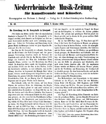 Niederrheinische Musik-Zeitung für Kunstfreunde und Künstler Samstag 7. Oktober 1854