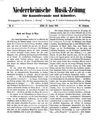 Niederrheinische Musik-Zeitung für Kunstfreunde und Künstler Samstag 27. Januar 1855