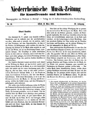 Niederrheinische Musik-Zeitung für Kunstfreunde und Künstler Samstag 10. März 1855