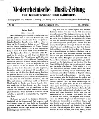 Niederrheinische Musik-Zeitung für Kunstfreunde und Künstler Samstag 8. September 1855