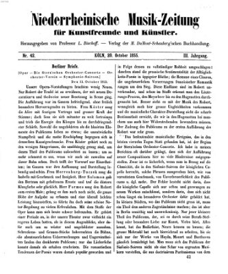 Niederrheinische Musik-Zeitung für Kunstfreunde und Künstler Samstag 20. Oktober 1855