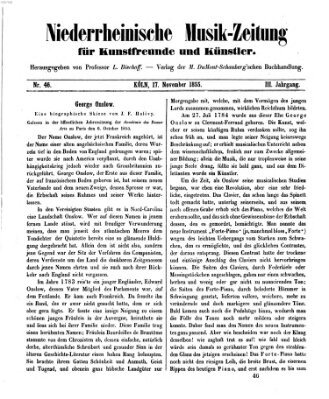 Niederrheinische Musik-Zeitung für Kunstfreunde und Künstler Samstag 17. November 1855