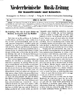 Niederrheinische Musik-Zeitung für Kunstfreunde und Künstler Samstag 14. Juni 1856